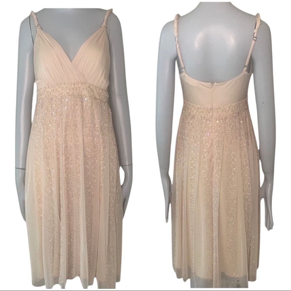 BCBGMAXAZRIA Sequin Embellished Nude Blush Sleeveless Midi Dress - Picture 16 of 16